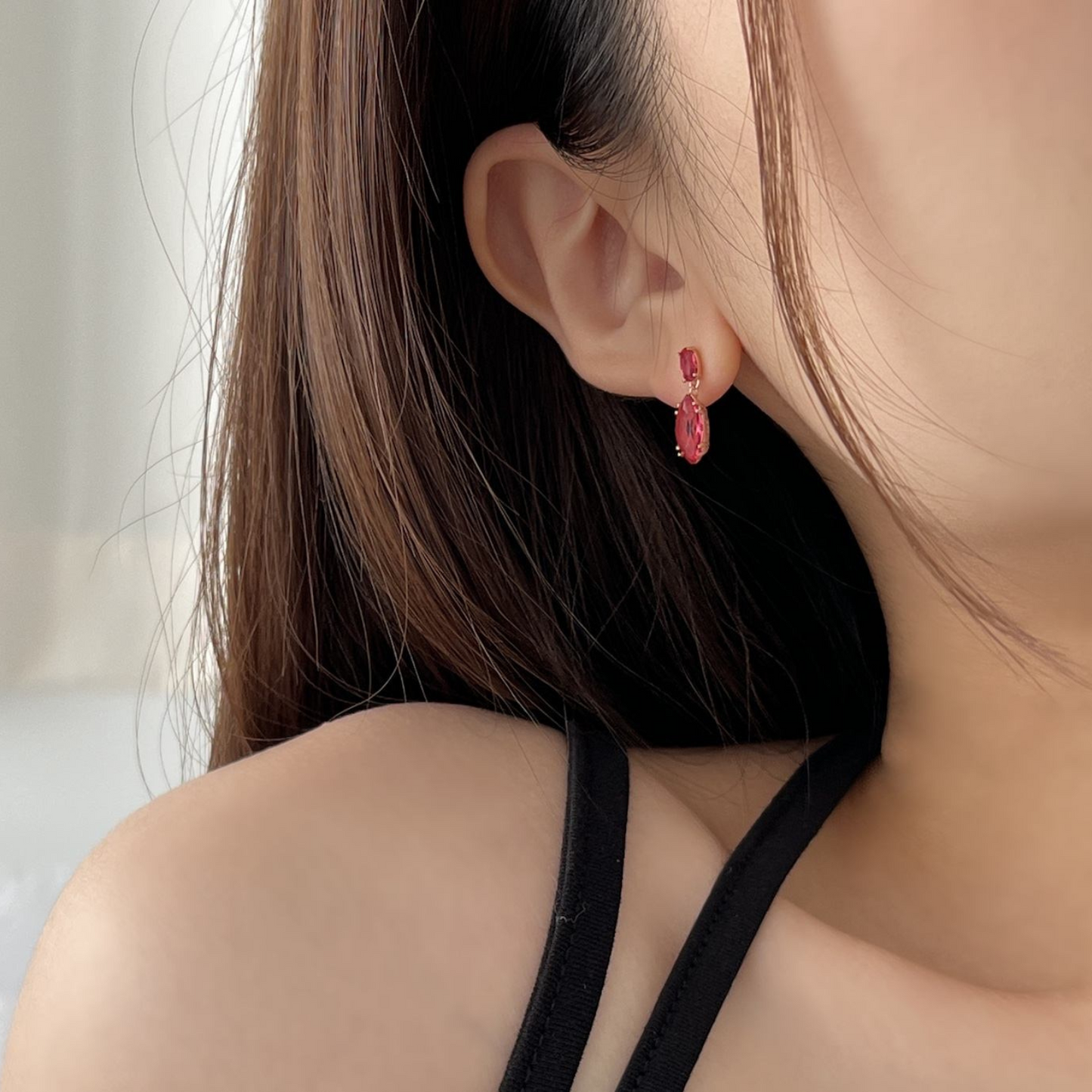 Sajo 18k Rose Gold Vermeil Earrings on models ear- KORYANGS Brand