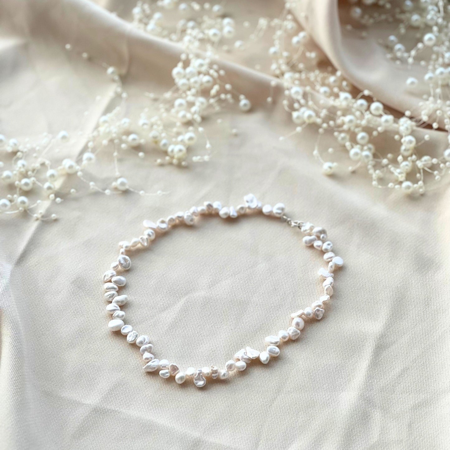 Yeona Freshwater Pearl Necklace on background- KORYANGS Brand
