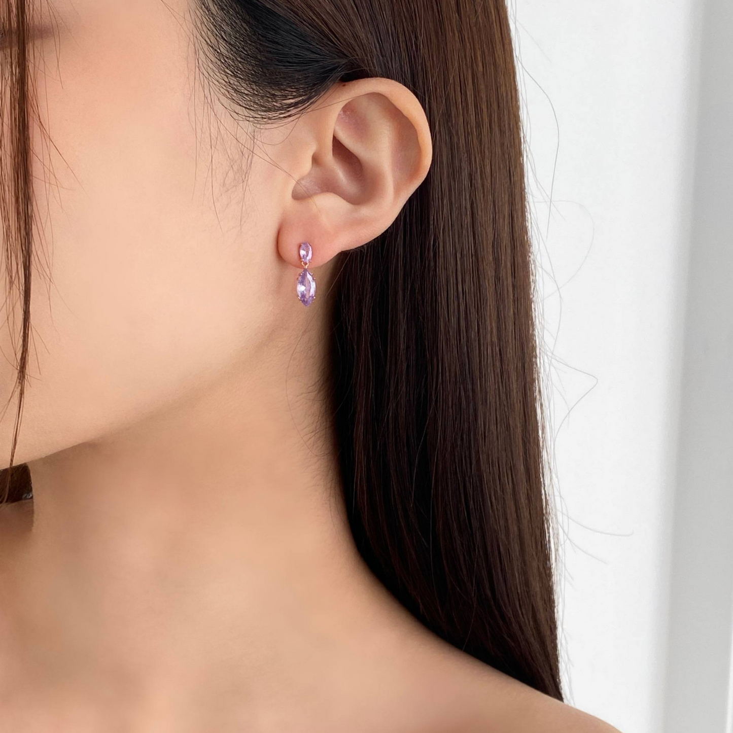 Yong 18k Rose Gold Vermeil Earrings on models ears- KORYANGS Brand
