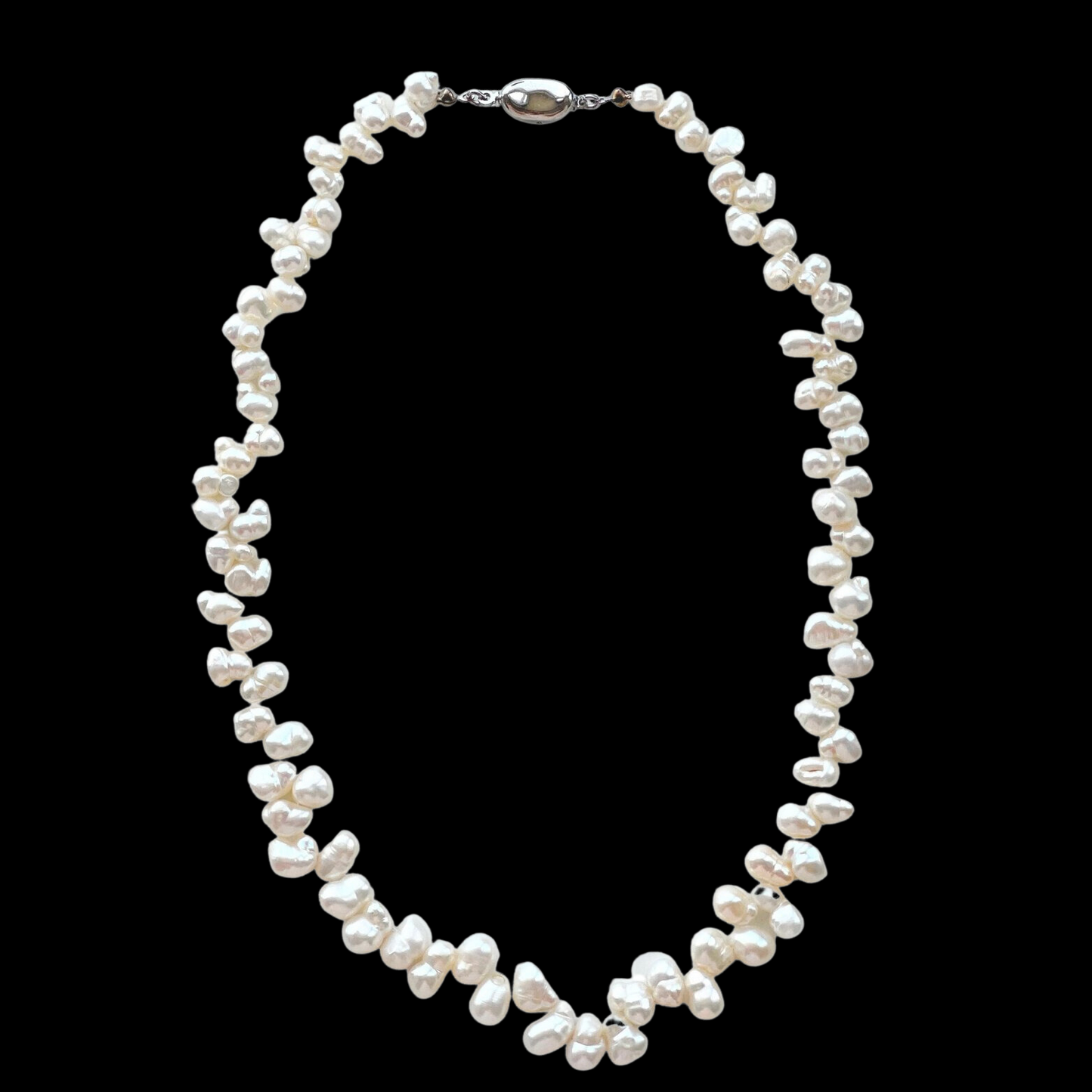 Myeong-Ok Irregular Freshwater Pearl Necklace on black background-KORYANGS Brand