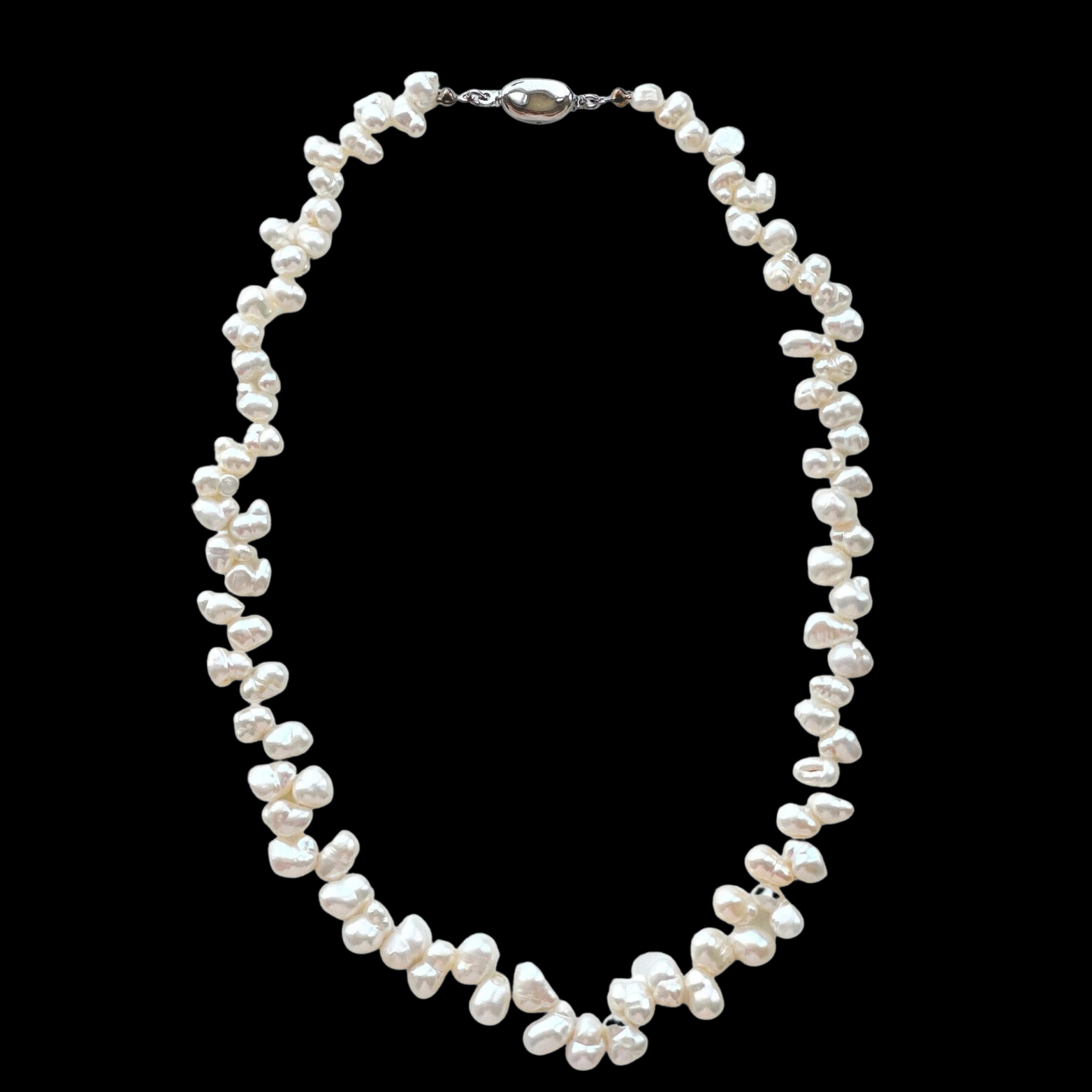 Myeong-Ok Irregular Freshwater Pearl Necklace on black background-KORYANGS Brand