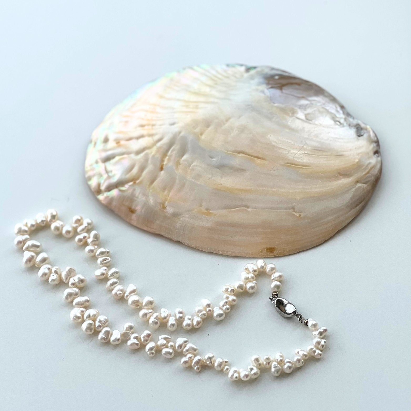 Myeong-Ok Irregular Freshwater Pearl Necklace on pearl shell- KORYANGS Brand