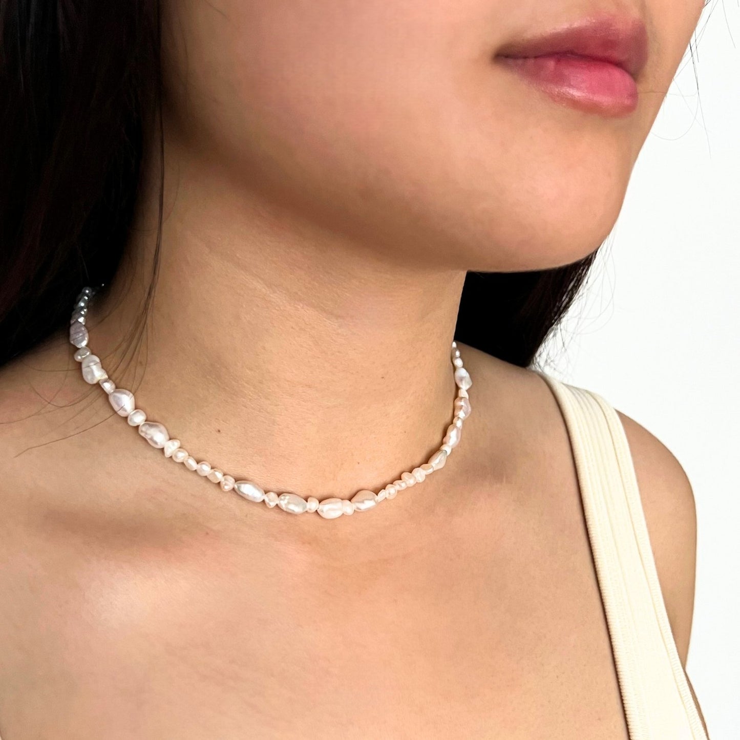 Jin-Ae Freshwater Pearl Necklace on model- KORYANGS Brand